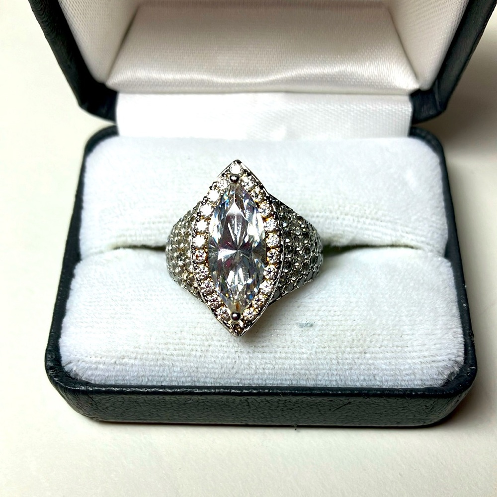 Epiphany Diamonique 100 Facet Marquise Ring Sterling Silver